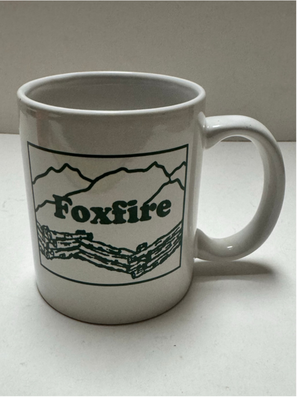 Vintage Foxfire Ceramic Coffee Mug Beige and Green
